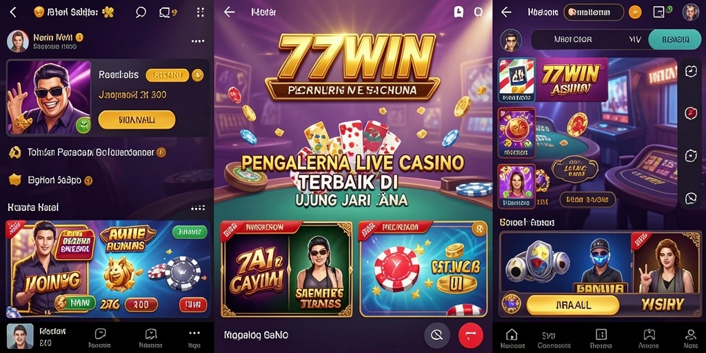 Screenshot gameplay 77WIN menampilkan dealer langsung dan suasana Live Casino yang mendebarkan.