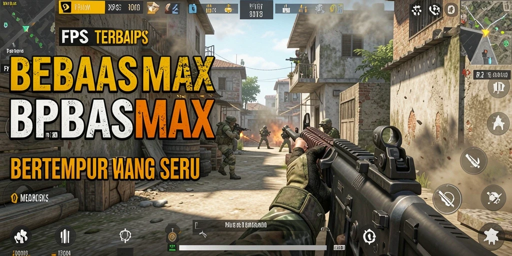 Tampilan permainan intens dari BEBASMAX dengan aksi tembak-menembak yang seru.