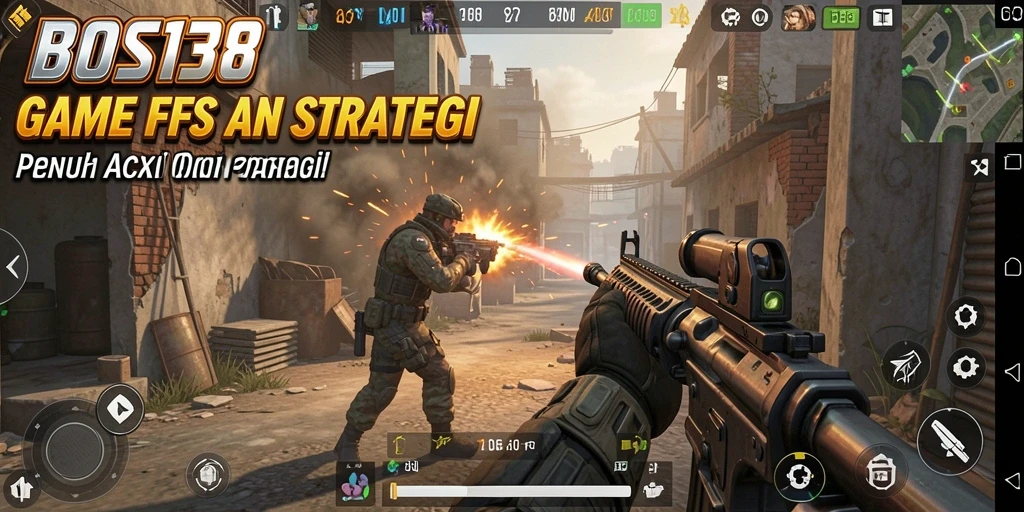 Tampilan utama gameplay BOS138 menampilkan aksi tembak-menembak yang seru.