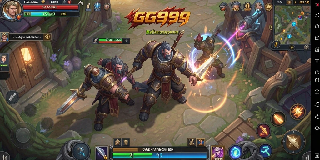 Screenshot GG999 menampilkan aksi pertarungan seru antar karakter di dunia fantasi.