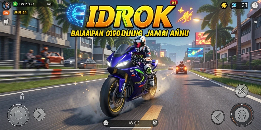 Tampilan seru gameplay balapan motor di IDROK.
