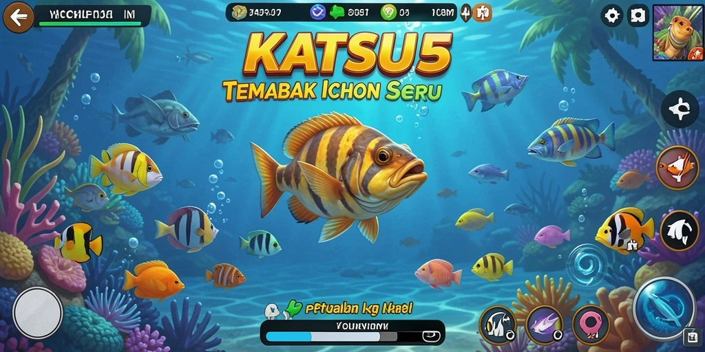Screenshot KATSU5 menunjukkan aksi seru menembak ikan.