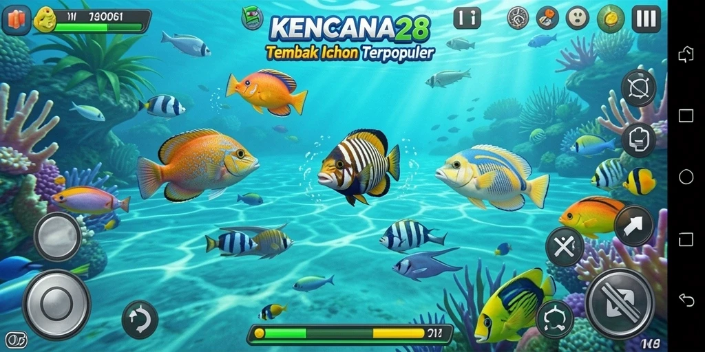 Tangkapan layar KENCANA28 menampilkan aksi menembak ikan yang seru.