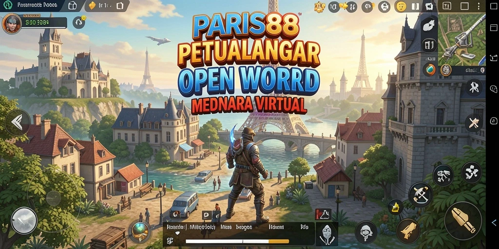 Tangkapan layar gameplay PARIS88 menunjukkan karakter menjelajahi dunia terbuka.