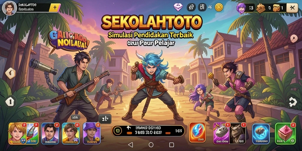 Screenshot gameplay SEKOLAHTOTO menampilkan interaksi antarpelajar yang dinamis.