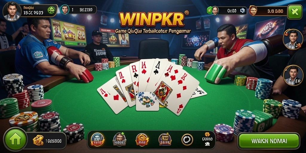 Screenshot utama WINPKR menampilkan aksi seru permainan QiuQiu.